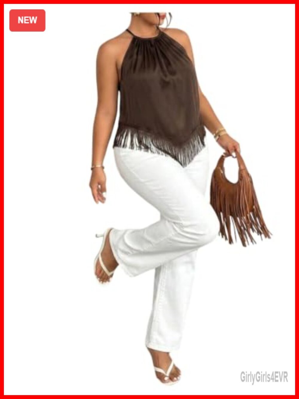 Plus Size Satin Fringe Halter Top Asymmetrical Going Out Sleeveless